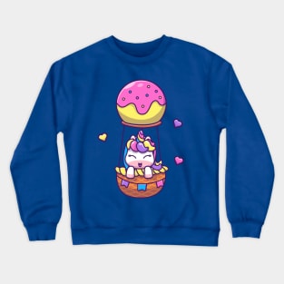 Cute Unicorn Flying With Hot Air Balloon Cartoon Crewneck Sweatshirt